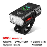 1000LM Bike Light Headlight T6 Bicycle Flashlight LED USB Rechargeable Torch Aluminum Alloy Cycling High Beam Low Accessories - Pogo Cycles