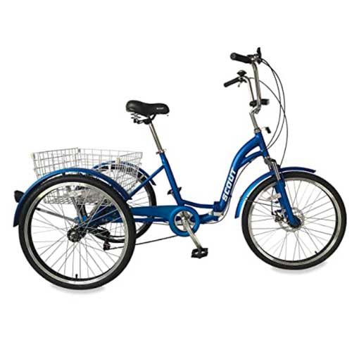 SCOUT adults tricycle, folding tricycle, 24inch wheels, 6-speed shimano gears, front & rear disc brakes (Blue)