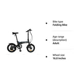 K+POP 16" Lightweight Alloy Folding City Bike Bicycle,6 SP,Dual Disc brakes - 16AF02BL