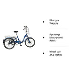 SCOUT adults tricycle, folding tricycle, 24inch wheels, 6-speed shimano gears, front & rear disc brakes (Blue)