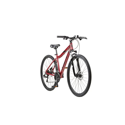 Coyote ALPINE Women's Front Suspension Hybrid Bike With 700C Wheels 15-Inch Aluminium Frame, 21-Speed Shimano Gearing & Shimano EZ Fire Shifters, disc Brake, Red Colour