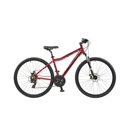 Coyote ALPINE Women's Front Suspension Hybrid Bike With 700C Wheels 15-Inch Aluminium Frame, 21-Speed Shimano Gearing & Shimano EZ Fire Shifters, disc Brake, Red Colour