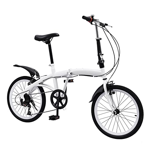 DIFU 20" Adult Folding Bicycle 7-speed Dual V-brake Heavy Duty Pedal Bike Adult Teenager City Bike Adjustable Height Suitable for Travelling Riding Out and About Exercise, White
