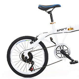 sujrtuj 20 Inch White Folding Bike Unisex Adult 7 Speed Gear Lever Double V Brakes Folding City Bike