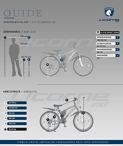 Licorne Bike Premium Mountain Bike Bicycle for Girls, Boys, Men and Women - 21 Speed Gear - Guide, 24