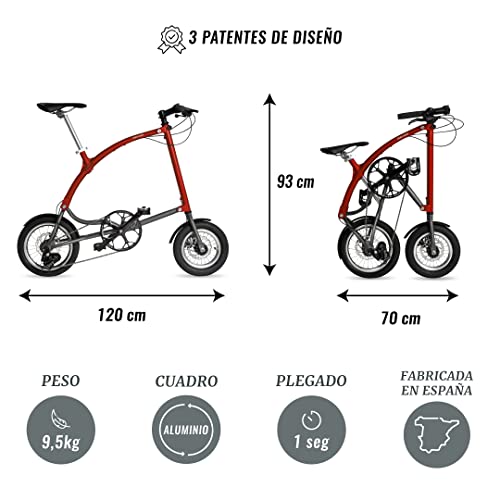 OSSBY Adult Curve Eco Folding Bike - Aluminium Urban Bike with 3 Speeds - Folding City Bike with 14" Whee (Red)