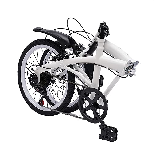 Bazargame 20 Inch Adult Bicycle Folding Bike 7-Speed Camping Foldable Bike Height Adjustable Teenagers Urban Bicycles White Lightweight Alloy Folding City Bike