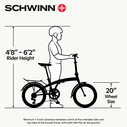 Schwinn Hinge Adult Folding Bike, 20-inch Wheels, Single Speed Drivetrain, Rear Carry Rack, Carrying Bag, Grey