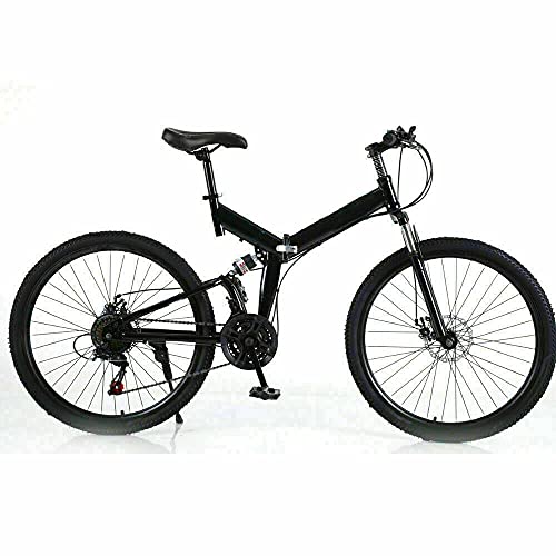 ROMYIX Adult Mountain Bike Foldable, 26-Inch 21 Speed Folding Mountain Bike Mens/Womens MTB Bicycle Full Suspension