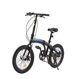 Jamiah 20 Inch Folding Bike for Adult Men and Women Teens, 7 Speed Shimano Drivetrain Rear Suspension, Handle Seat Height Adjustable, Ideal for Commuting (Black & Blue)