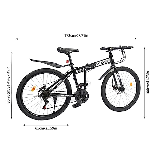 Sindipanda 26" Mountain Folding Bike Wheel Adult Bicycle 21 Speed Folding Bike,Front and Rear Mechanical Disc Brakes,Black & White