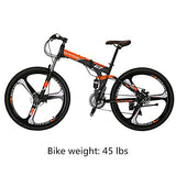 Eurobike Mens 27.5''Mountain Bike 3 Spoke Magnesium Wheel Folding Bicycle for Adult Men and Women Full Suspension (orange)