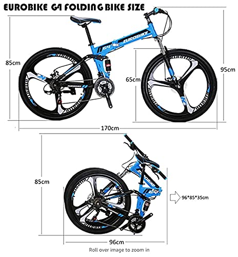 Eurobike JMC Folding Mountain Bike G4 26 Inches 21 Speed Dual Suspension Disc brake Adult Folding Bicycle Blue