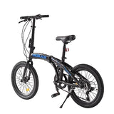 Jamiah 20 Inch Folding Bike for Adult Men and Women Teens, 7 Speed Shimano Drivetrain Rear Suspension, Handle Seat Height Adjustable, Ideal for Commuting (Black & Blue)