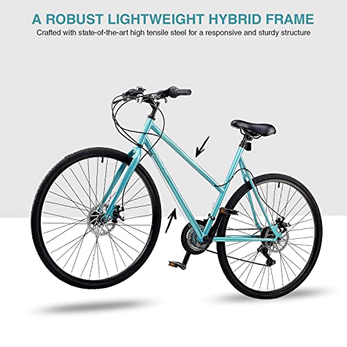 Insync Carina Women's Hybrid Bike With Lightweight Alloy Wheels & 16/18-Inch Steel Frame, 18-Speed Shimano Gearing & Sunrun Shifter, Shimano Freewheel 6 Speed Index 14-28T, Disc Brakes, Teal Colour