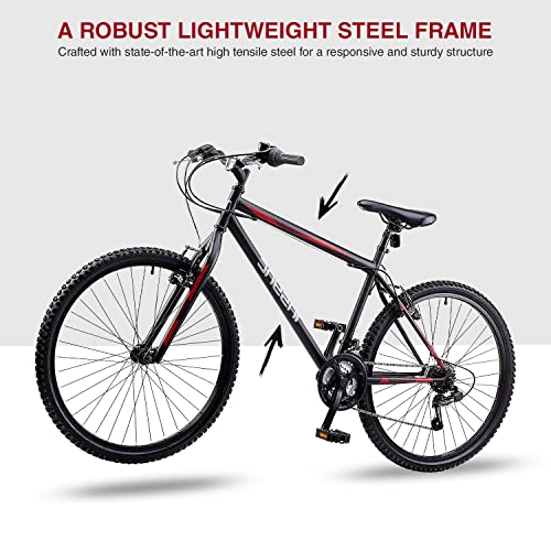 Insync Chimera SLR Men's Mountain Bike With 26-Inch Wheels & 20-Inch Steel Frame, 18-Speed Shimano Gearing & Revoshift Shifters, Freewheel 6 Speed Index 14-28 T, V-Brake, Black Colour