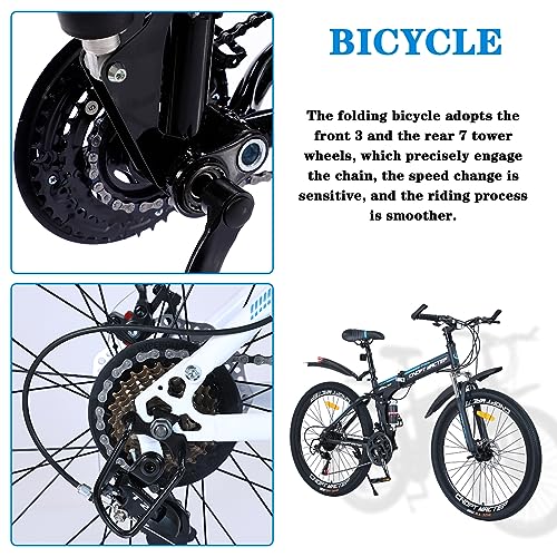 CNOPT MACTEP Folding Bike Mountain Bike Adult Bicycle 26 inch 21 Shifter Cross Country Mountain Bicycle for Men and Women Youth Full Suspension Mountain Bicycle (Black)…