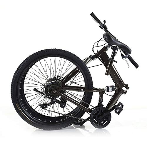 SHZICMY Adult Foldable Bike, 26-Inch Wheels, Suspension Mountain Bike Disc Brakes Bicycle, 21 Speed, Carbon Steel, Mens/Womens Folding Mountain Bicycle
