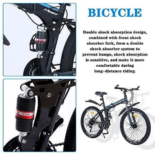CNOPT MACTEP Folding Bike Mountain Bike Adult Bicycle 26 inch 21 Shifter Cross Country Mountain Bicycle for Men and Women Youth Full Suspension Mountain Bicycle (Black)…