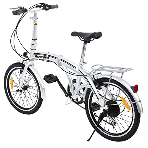 Ridgeyard 20" 6 Speed Folding Foldable Adjustable City Bike Bicycle Shimano (Silver-2)