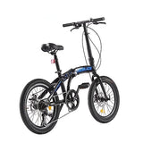 Jamiah 20 Inch Folding Bike for Adult Men and Women Teens, 7 Speed Shimano Drivetrain Rear Suspension, Handle Seat Height Adjustable, Ideal for Commuting (Black & Blue)