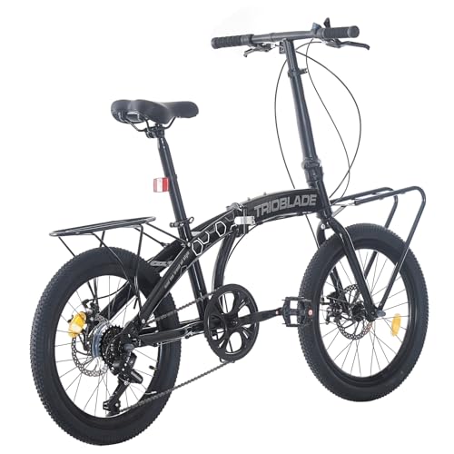 Jamiah 20 Inch Folding Bike for Adult Men and Women Teens, 7 Speed Shimano Drivetrain, Handle Seat Height Adjustable, Foldable Bike with Front Rear Storage Rack Dual V Brakes (Black & Grey)