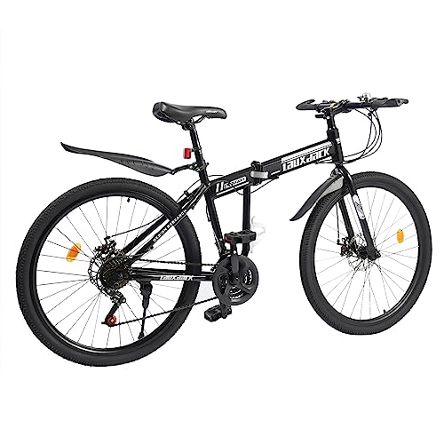 Sindipanda 26" Mountain Folding Bike Wheel Adult Bicycle 21 Speed Folding Bike,Front and Rear Mechanical Disc Brakes,Black & White