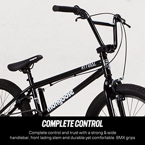 Mongoose Ritual Kids/Youth BMX Bike, 51 Centimeter Wheels, Hi-Ten Steel Frame, Caliper Brakes, Black