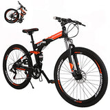 Eurobike Adult Folding Bike,21 Speed 27.5 Inch Full Suspension Mountain Bike for Men,Disc Brake Womens Fold Up Mountain Bicycle,Muti Options (Orange-32 Spoke)