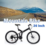 WSIKGHU 26 Inch Mountain Bike Carbon Steel Bike Folding Bike Full Shock Front and Rear Disc Brakes Men and Women Black 21 Speed Road Bike 80-95CM Adjustable Seat Height Can Support 150KG