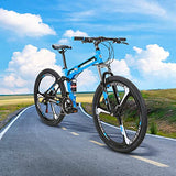 Eurobike HY G4 26 Inch Folding Mountain Bike, 21 Speed Full Suspension MTB Foldable Bicycle, Dual Disc Brake Folding Bikes for Adults Men and Women (G4 Blue-3 Spoke)