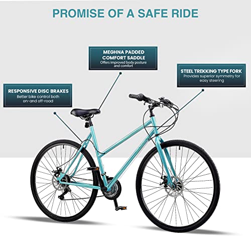 Insync Carina Women's Hybrid Bike With Lightweight Alloy Wheels & 16/18-Inch Steel Frame, 18-Speed Shimano Gearing & Sunrun Shifter, Shimano Freewheel 6 Speed Index 14-28T, Disc Brakes, Teal Colour