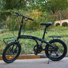 Jamiah 20 Inch Folding Bike for Adult Men and Women Teens, 7 Speed Shimano Drivetrain, Handle Seat Height Adjustable, Foldable Bike with Front Rear Storage Rack Dual V Brakes (Black & Grey)