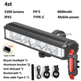 8000mAh 5 Led Bike Light Front Waterproof Led Flashlight for Bicycle Rechargeable 5200Lm Headlight Lamp Bicycle Accessories - Pogo Cycles