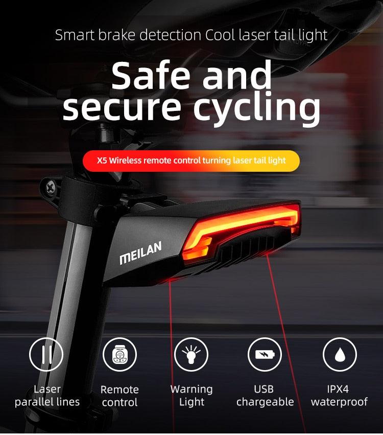Meilan X5 Wireless Bike Bicycle Rear Light Laser Tail Lamp Smart USB Rechargeable Cycling Accessories Giyo r1 Remote Turn Led - Pogo Cycles