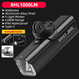 ROCKBROS Bicycle Front Light 1000 Lumens 4500mAH Lamp Highlight Aluminum Type-C Bike Flashlight Headlight MTB Road Cycling Light - Pogo Cycles
