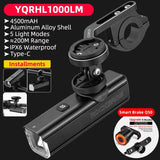 ROCKBROS Bicycle Front Light 1000 Lumens 4500mAH Lamp Highlight Aluminum Type-C Bike Flashlight Headlight MTB Road Cycling Light - Pogo Cycles