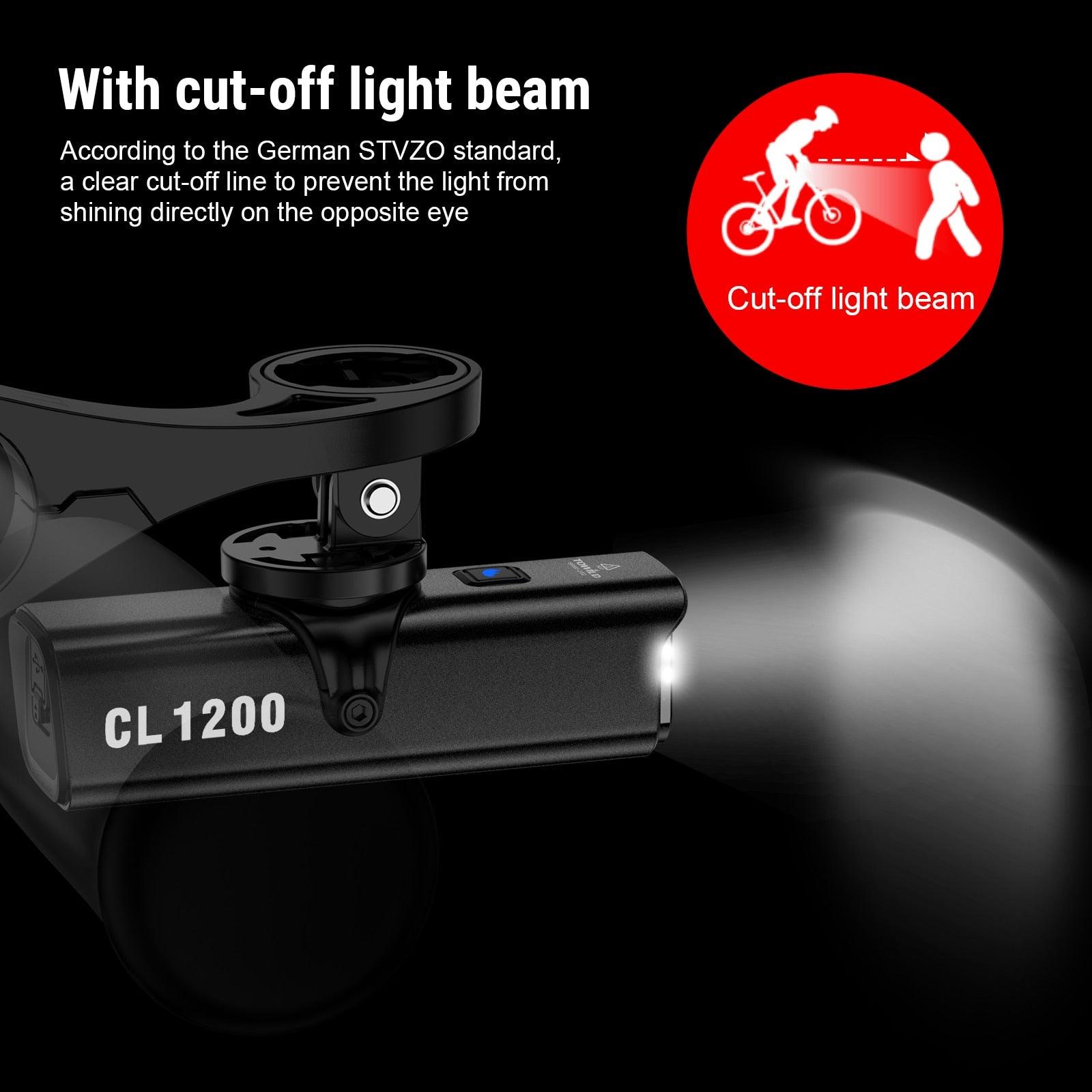 TOWILD CL1200 Bike Light Front Lamp USB Rechargeable LED 1200LM 4000mAh Bicycle Light Waterproof Headlight Bike Accessories - Pogo Cycles