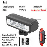 8000mAh 5 LED 5*P90 Bike Light Waterproof USB Rechargeable LED Bicycle Light 5200 Lumens Flashlight and Headlamp As Power Bank - Pogo Cycles
