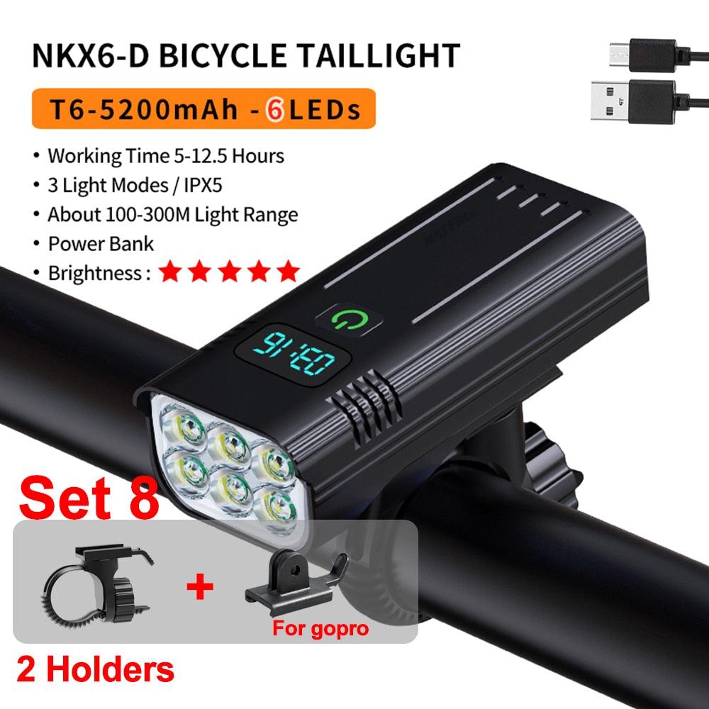 NATFIRE 10000mAh Bicycle Light Digital Battery Indicator USB Rechargeable Bike Light Set with 3 Holders 7000LM 8 LED Flashlight - Pogo Cycles