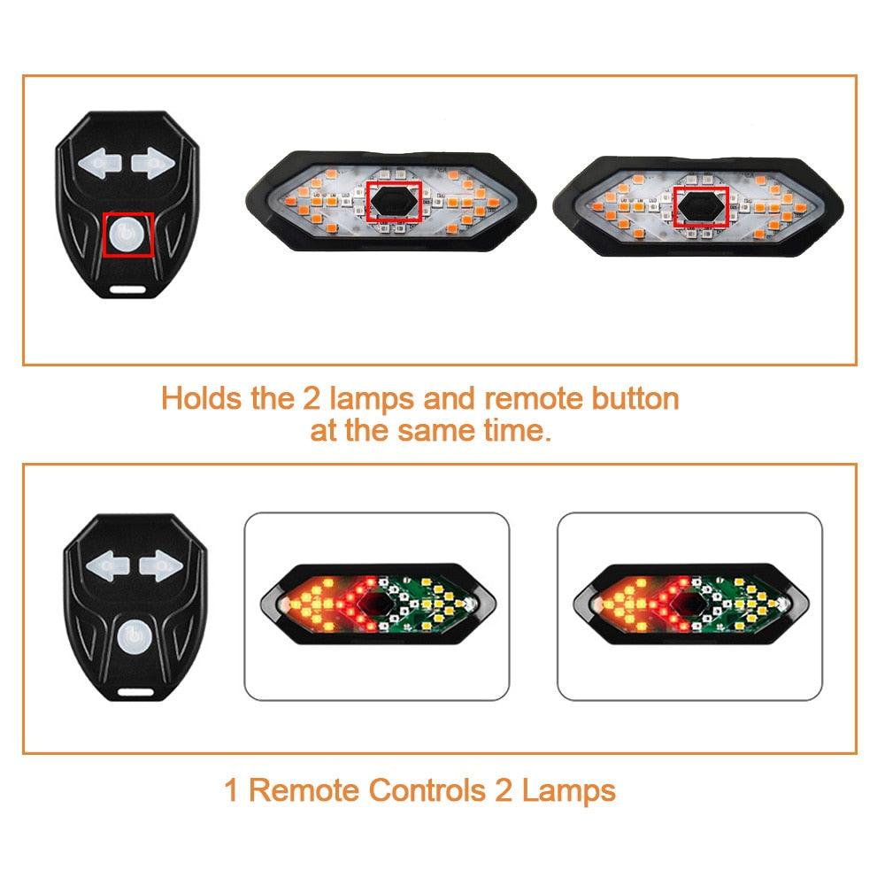 1/2PCs Bicycle Turn Signal Light Wireless Remote Control USB Rechargeable Front Rear Bike Tail Lights for MTB Scooters MTB Road - Pogo Cycles