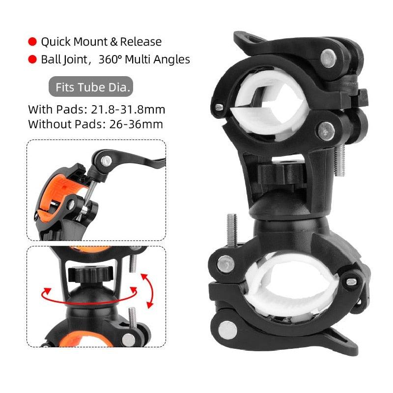 Bicycle Light Bracket Bike Lamp Holder LED Torch Headlight Pump Stand Quick Release Mount 360 Degree Rotatable - Pogo Cycles