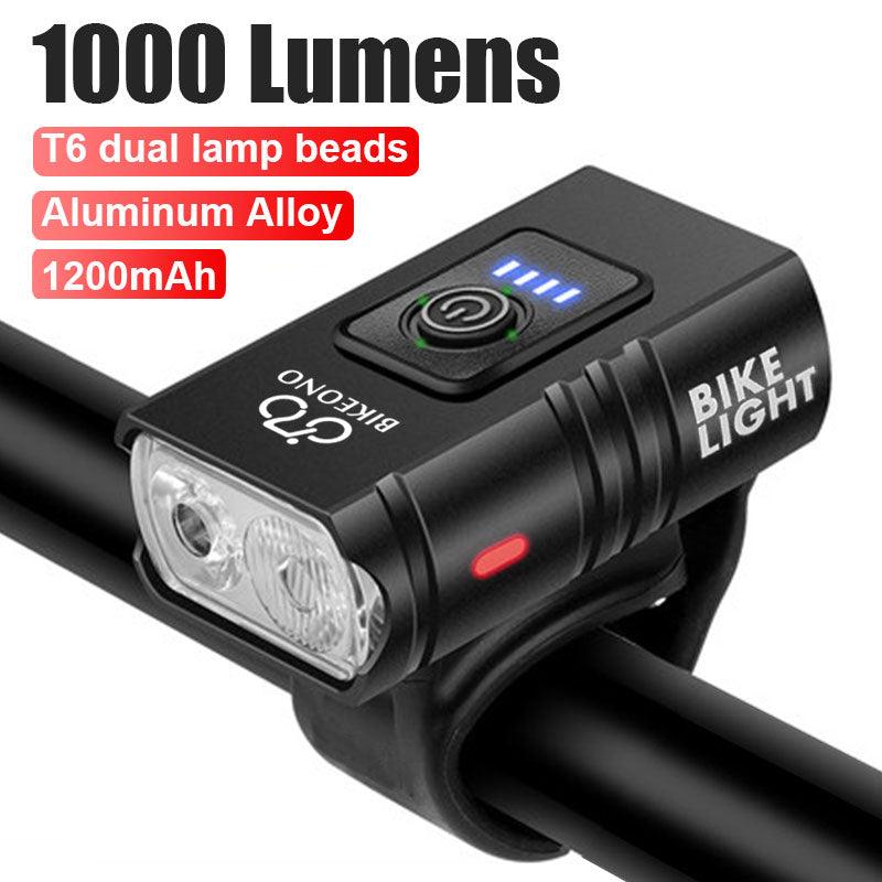 Bright Bicycle Light T6 LED Front USB Rechargeable MTB Mountain Bicycle Lamp 1000LM Bike Headlight Flashlight Cycling Scooter - Pogo Cycles