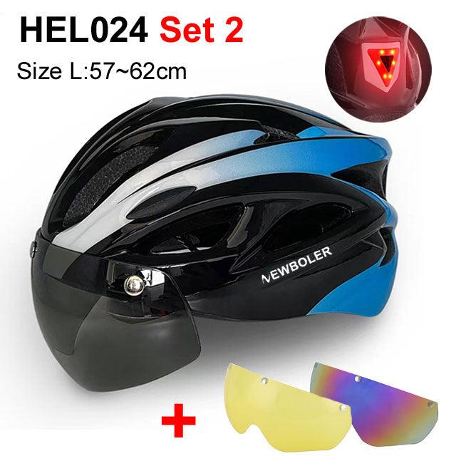 NEWBOLER Cycling Helmet Man Women LED Light Helmet Road Mountain Bike Helmet Removable Lens Riding Bicycle Helmet With Goggles - Pogo Cycles