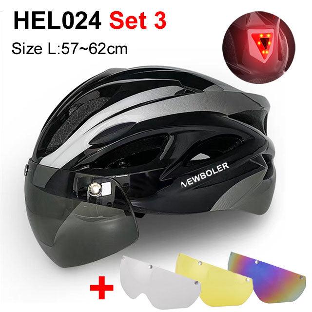 NEWBOLER Cycling Helmet Man Women LED Light Helmet Road Mountain Bike Helmet Removable Lens Riding Bicycle Helmet With Goggles - Pogo Cycles