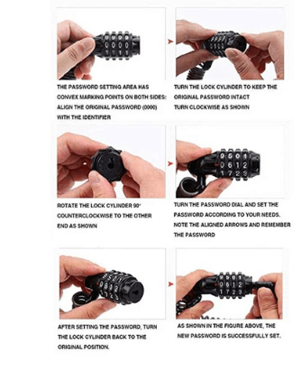 Portable Mini 1.5M Bicycle Black Color Lock - Pogo Cycles available in cycle to work