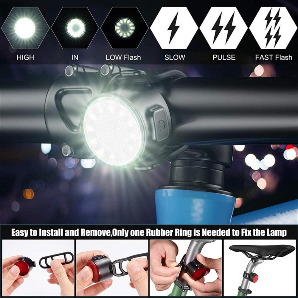 Red/White USB Rechargeable Cycling Taillight Front Bicycle Lamp 6 Modes Bike Warning Rear Light Safety Night Riding Bike Light - Pogo Cycles