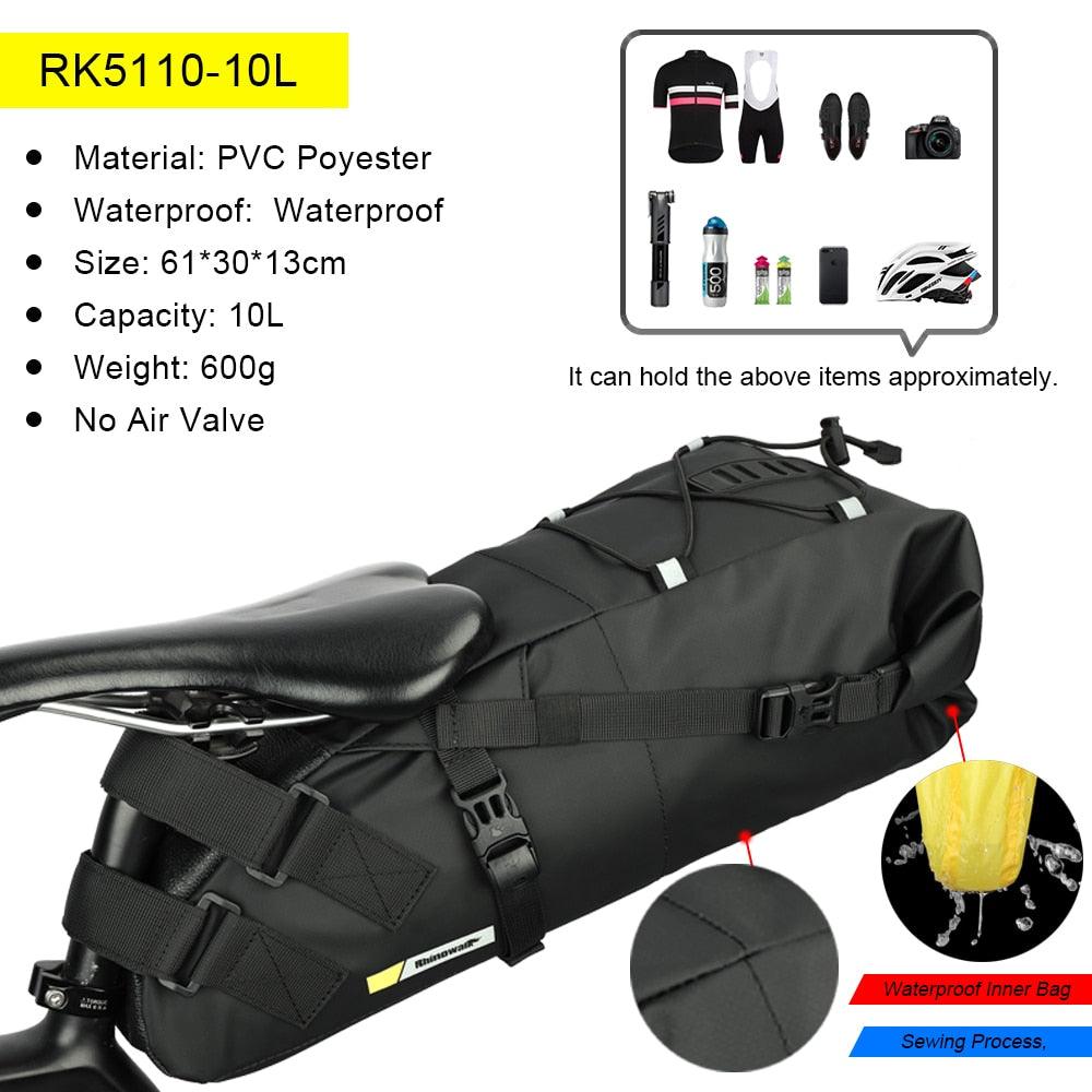 Rhinowalk Bike Waterproof Bicycle Saddle Bag Reflective Large Capacity Foldable Tail Rear Bag Cycling MTB Trunk Pannier Black - Pogo Cycles