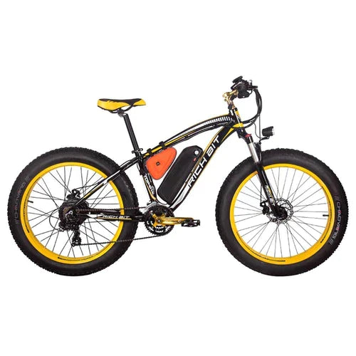 RICH BIT TOP-022 Electric Mountain Bike - Black Yellow - Pogo Cycles available in cycle to work