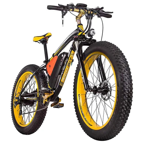 RICH BIT TOP-022 Electric Mountain Bike - Black Yellow - Pogo Cycles available in cycle to work